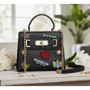 Aldo Crossbody Just Be You Black Pebbled Leather Satchel Detachable Strap